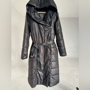 Black double breasted puffy long coat